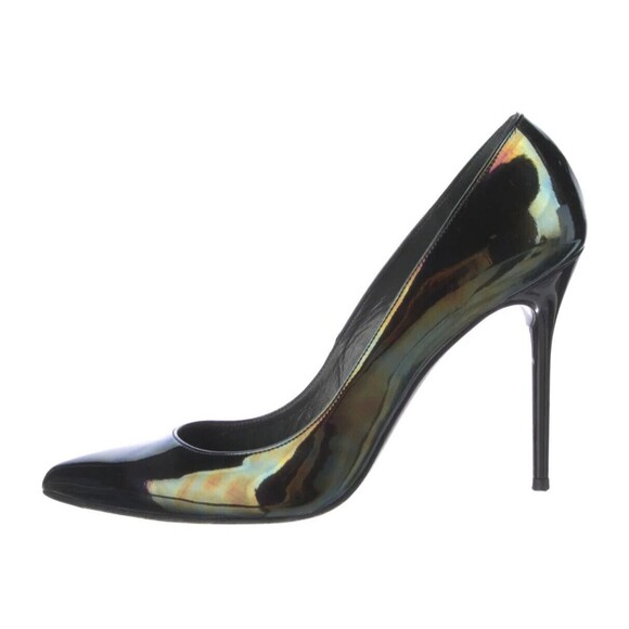 Designer STUART WEITZMAN Black Iridescent Patent Leather High Heel Pumps 8.5 M - Picture 1 of 11